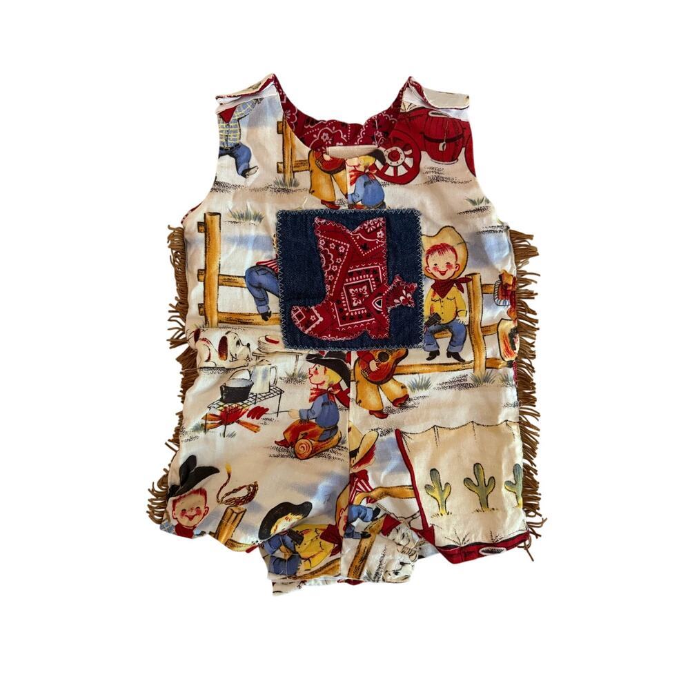 Haute Baby Chuckwagon Gang Infant Boy Print Romper Size 0-3M Western Cowboy